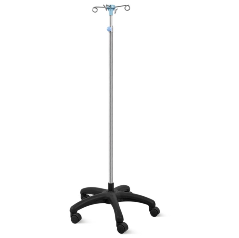 POTENCE PORTE SERUM 02 CROCHETS EN INOX, BASE EN ABS 05 ROULETTES MARQUE MEDLEUR